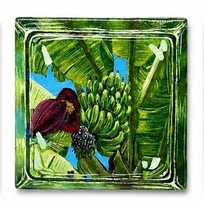 Original artwork, Dumaguete City, Negros Oriental, Philippines, Filipino artist, Rxndr, botanical art, tropical plants, floral artwork, canvas, mixed-media style, authentic, wall decor, gift, nature art, creative, tourist, Pinspired Art Gallery, MICRA Art Show, Plantas Pequeñas, bird of paradise, banana plant, tropical flowers, pink ginger flower, purple flower, geometric patterns, vibrant green, orange, pink, purple, colorful nature.