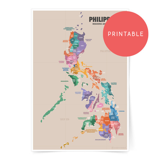 Philippine Regions and Provinces Printable Wall Art Poster