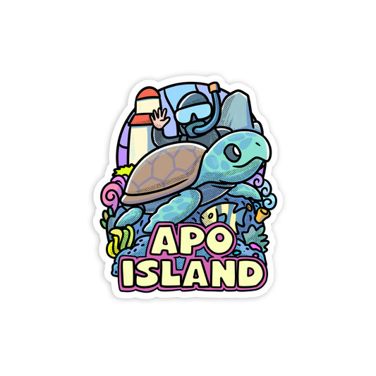 island, vibes, colorful, cute, sticker, Moshi Dokyo, illustration, art, Gentle People, Dumaguete City, Negros Oriental, Philippines, Filipino, art scene, Pinspired Art Souvenirs, Apo, Green sea turtle, diver, diving, paradise, coral reef
