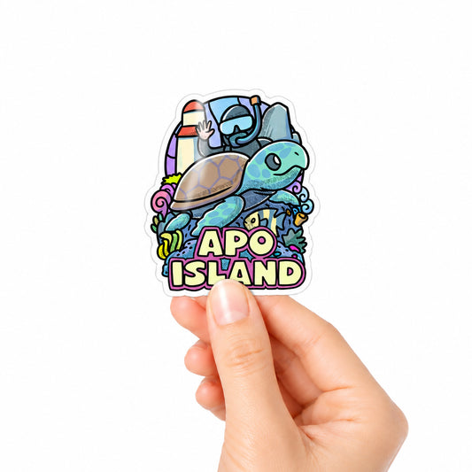 island, vibes, colorful, cute, sticker, Moshi Dokyo, illustration, art, Gentle People, Dumaguete City, Negros Oriental, Philippines, Filipino, art scene, Pinspired Art Souvenirs, Apo, Green sea turtle, diver, diving, paradise, coral reef