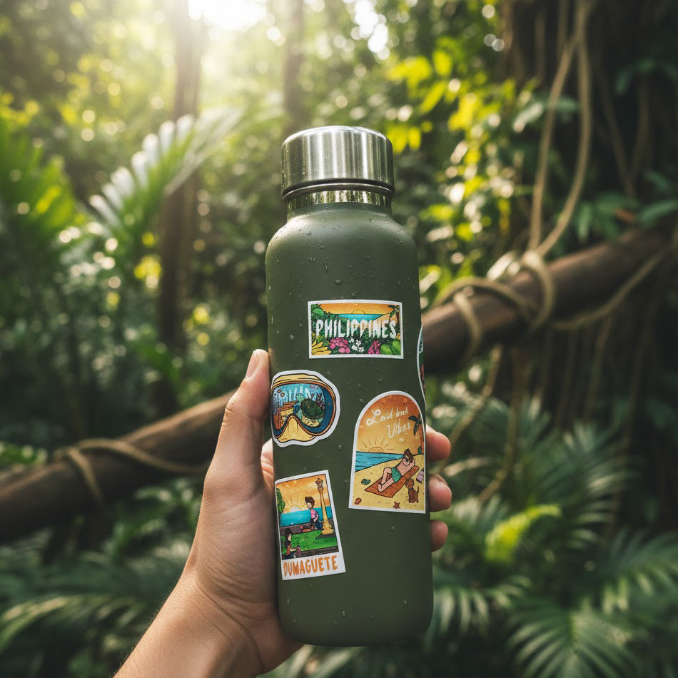 Dumaguete City, DUMAGETME, Duma Art Scene, Filipino, art, artistic, Laid-Back, Island Vibe, Vintage illustration, Boulevard, Sunset, Family, Stroll, cute characters, souvenirs, gift idea, tourist, attraction, Negros Oriental, Philippines, waterproof, water bottle