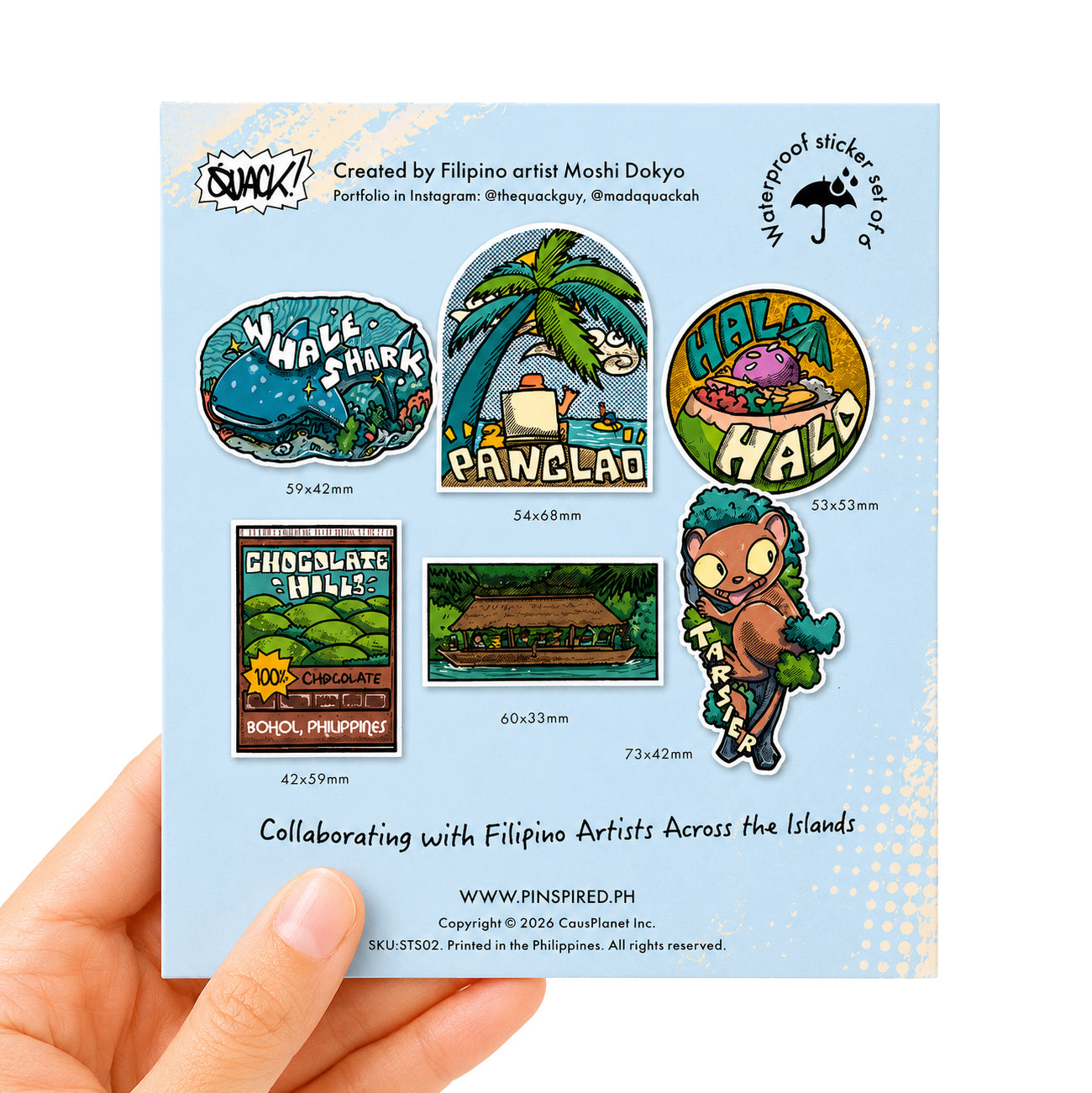 Halo Halo, Whale Shark, Tarsier, Bohol River Cruise, Chocolate Hills, Panglao, Alona Beach, cute, illustration, art, artsy, souvenir, Island, island vibes, stick, sticker pack, creative, gift, gift idea, Philippines, Island hopping, waterproof, colorful, diving, pack