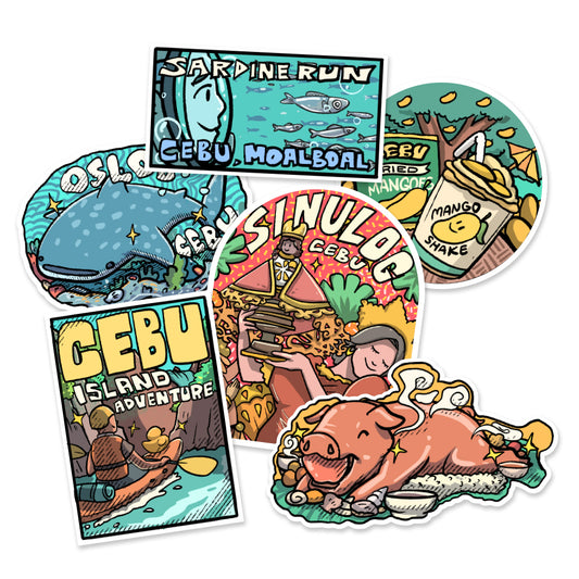Sinulog, Cebu, Tara na, stickers, Oslob, souvenir, mango, sardine run, sardines, Sugbo, adventure, Island, islands, cute, illustration, art, decorative, Moalboal, lechon