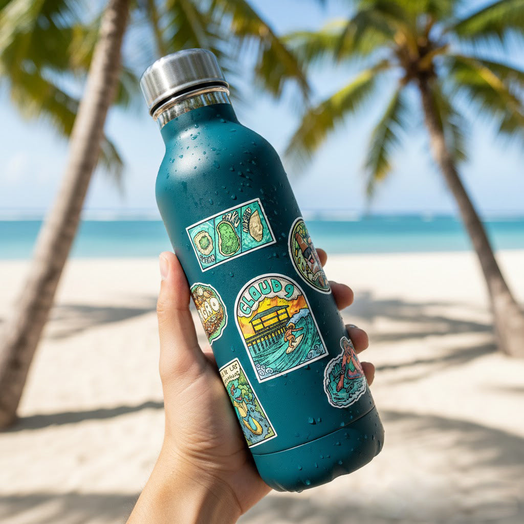 Cloud 9, Surf, Surfing, San Miguel, Isla de los Crocodillos, flying fish, mangrove forest, cute, illustration, art, artsy, souvenir, Surigao del Norte, Island, island vibes, grill fish, stick, sticker pack, creative, gift, gift idea, Philippines, Daku, Naked, Guyam, Island hopping, waterproof, colorful, water bottle