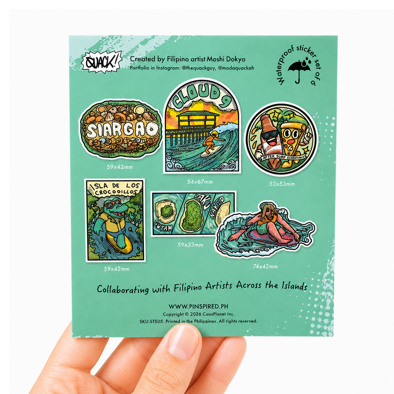 Cloud 9, Surf, Surfing, San Miguel, Isla de los Crocodillos, flying fish, mangrove forest, cute, illustration, art, artsy, souvenir, Surigao del Norte, Island, island vibes, grill fish, stick, sticker pack, creative, gift, gift idea, Philippines, Daku, Naked, Guyam, Island hopping, waterproof, colorful, pack, set