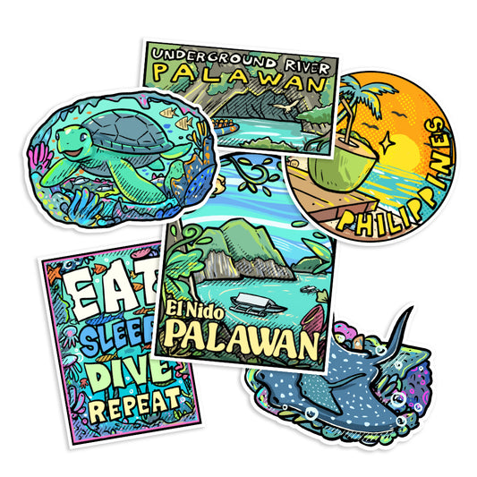 El Nido, Dive, Diving, Green Sea Turtle, Paradise, manta ray, Filipino, cute, illustration, art, artsy, souvenir, Underground River, Island, island vibes, stick, sticker pack, creative, gift, gift idea, Philippines, Island hopping, waterproof, colorful