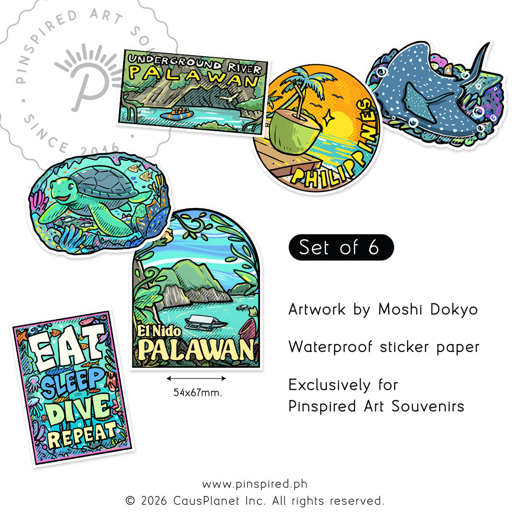 El Nido, Dive, Diving, Green Sea Turtle, Paradise, manta ray, Filipino, cute, illustration, art, artsy, souvenir, Underground River, Island, island vibes, stick, sticker pack, creative, gift, gift idea, Philippines, Island hopping, waterproof, colorful, Moshi Dokyo, Exclusive