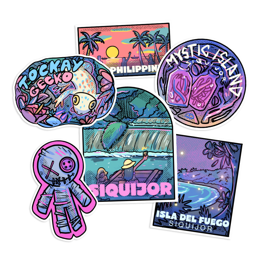 Mystic Island, Dive, Diving, Tokay Gecko, Paradise, Cambugahay waterfalls, Filipino, cute, illustration, art, artsy, souvenir, Beach vibes, Islands, island vibes, stick, sticker pack, creative, gift, gift idea, Philippines, voodoo, waterproof, colorful, unique, handcrafted, mystical souvenir, folklore, witchcraft, healing traditions, Isla del Fuego, Negros Oriental