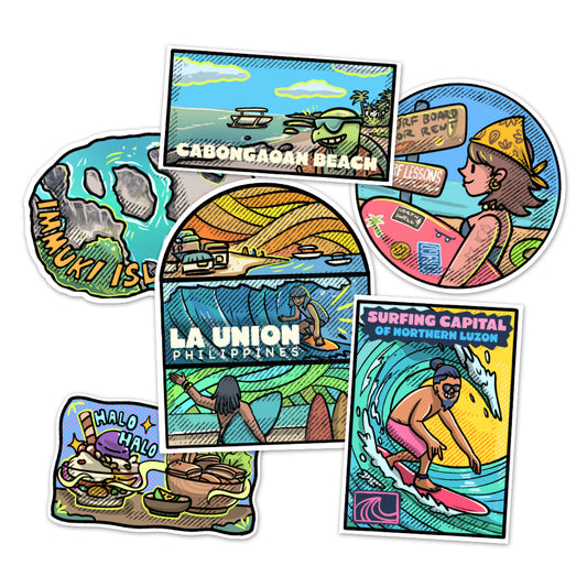Surf, Surfing, Surfing Capital of Northern Luzon, North, Cabongaoan Beach, Immuki Is, Filipino, cute, illustration, art, artsy, souvenir, Islands, island vibes, stick, sticker pack, creative, gift, gift idea, Philippines, waterproof, colorful, Luzon, Southern Luzon, tourist, touristic, Halo Halo
