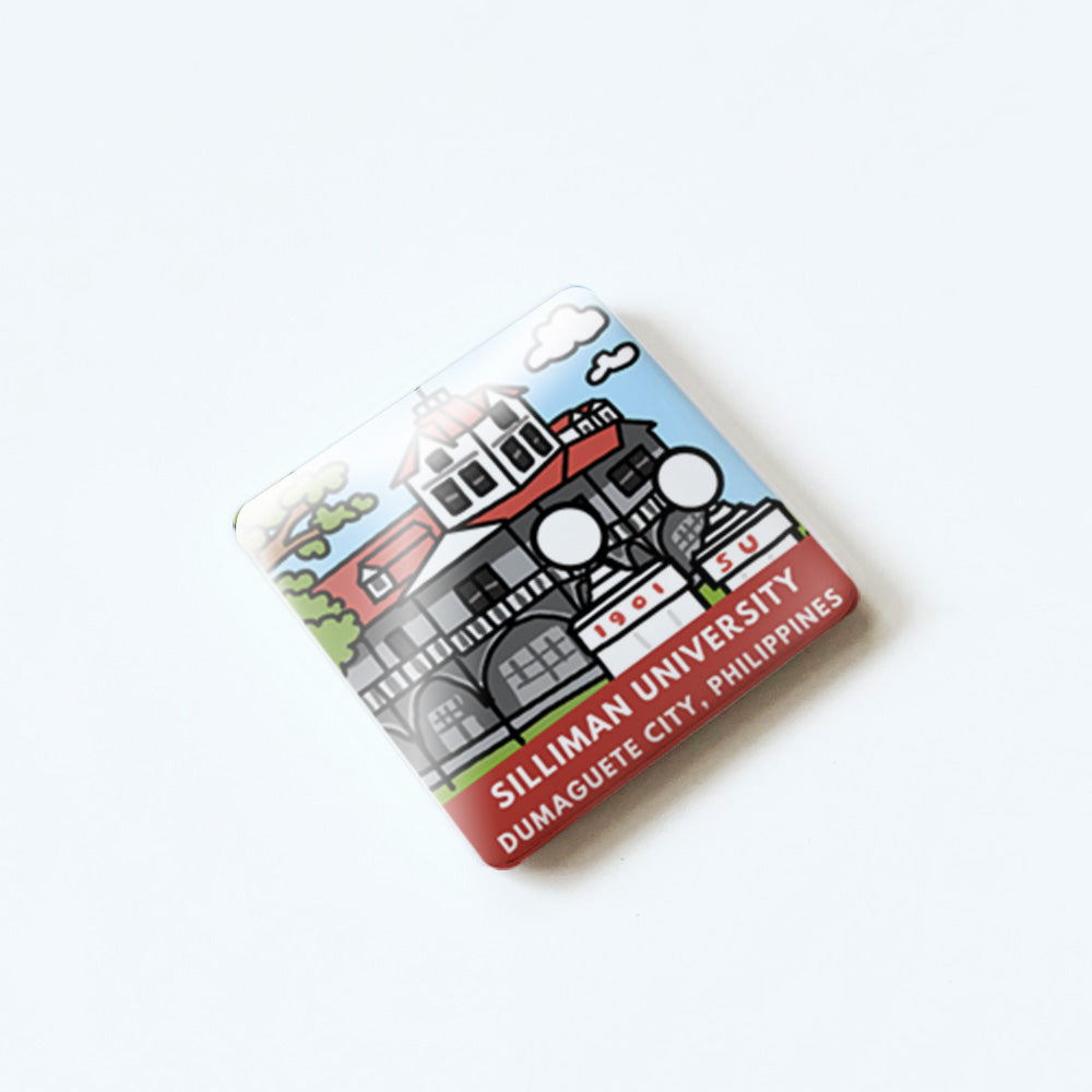 Filipino souvenirs, Dumaguete gifts, art magnets, collectible fridge magnets, local Filipino art, Kat Banay, Dumaguete City, Watercolor, Illustration, artist, Negros Oriental, Pinspired Art Souvenirs, cute, souvenir, gift, travel, tour, tourist, line art, Silliman University, SU Portals, The Main Hall