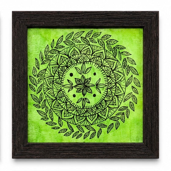 Original artwork, Dumaguete City, Negros Oriental, Philippines, Filipino artist Madeline Roxane, ink art, watercolor, mixed media, framed mini artwork, authentic, wall decor, gift, mandala art, intricate patterns, floral mandala, botanical art, leaves, flowers, nature-inspired art, geometric patterns, orange, green, aqua, yellow, hand-drawn artwork, creative, decorative art, tourist, Pinspired Art Gallery, MICRA Art Show.