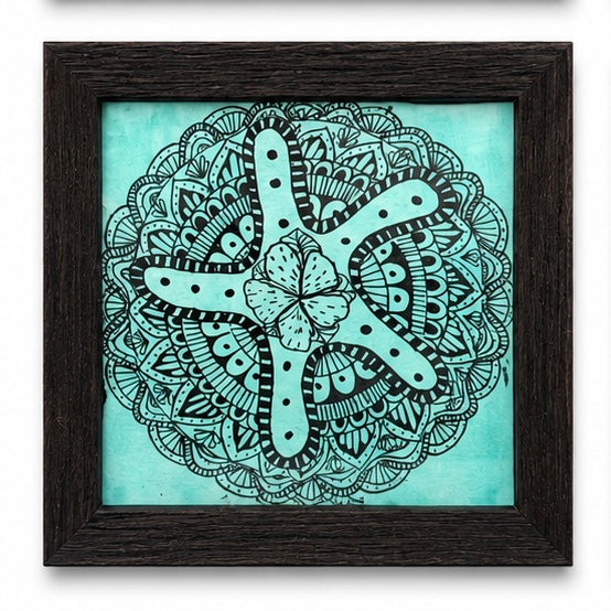 Original artwork, Dumaguete City, Negros Oriental, Philippines, Filipino artist Madeline Roxane, ink art, watercolor, mixed media, framed mini artwork, authentic, wall decor, gift, mandala art, intricate patterns, floral mandala, botanical art, leaves, flowers, nature-inspired art, geometric patterns, orange, green, aqua, yellow, hand-drawn artwork, creative, decorative art, tourist, Pinspired Art Gallery, MICRA Art Show.