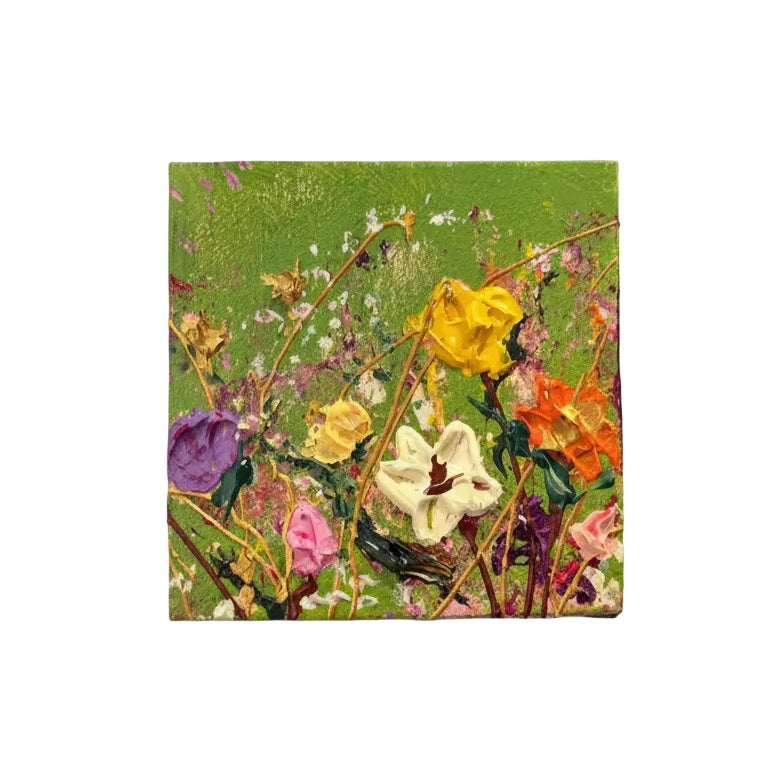 Original Artwork, Dumaguete City, floral, Textured Acrylic, Metallic Accent, Gold accent, Summer, green, red, pink, yellow, white, 