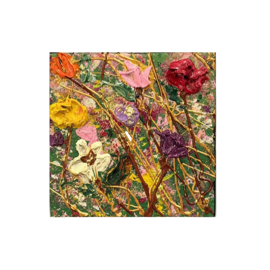 Original Artwork, Dumaguete City, floral, Textured Acrylic, Metallic Accent, Gold accent, Summer, green, red, pink, yellow, white, 