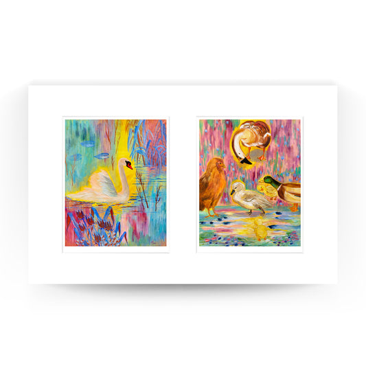 Swan in Serene Circumstance Limited Edition Art Print Set of 2 by Gerabelle