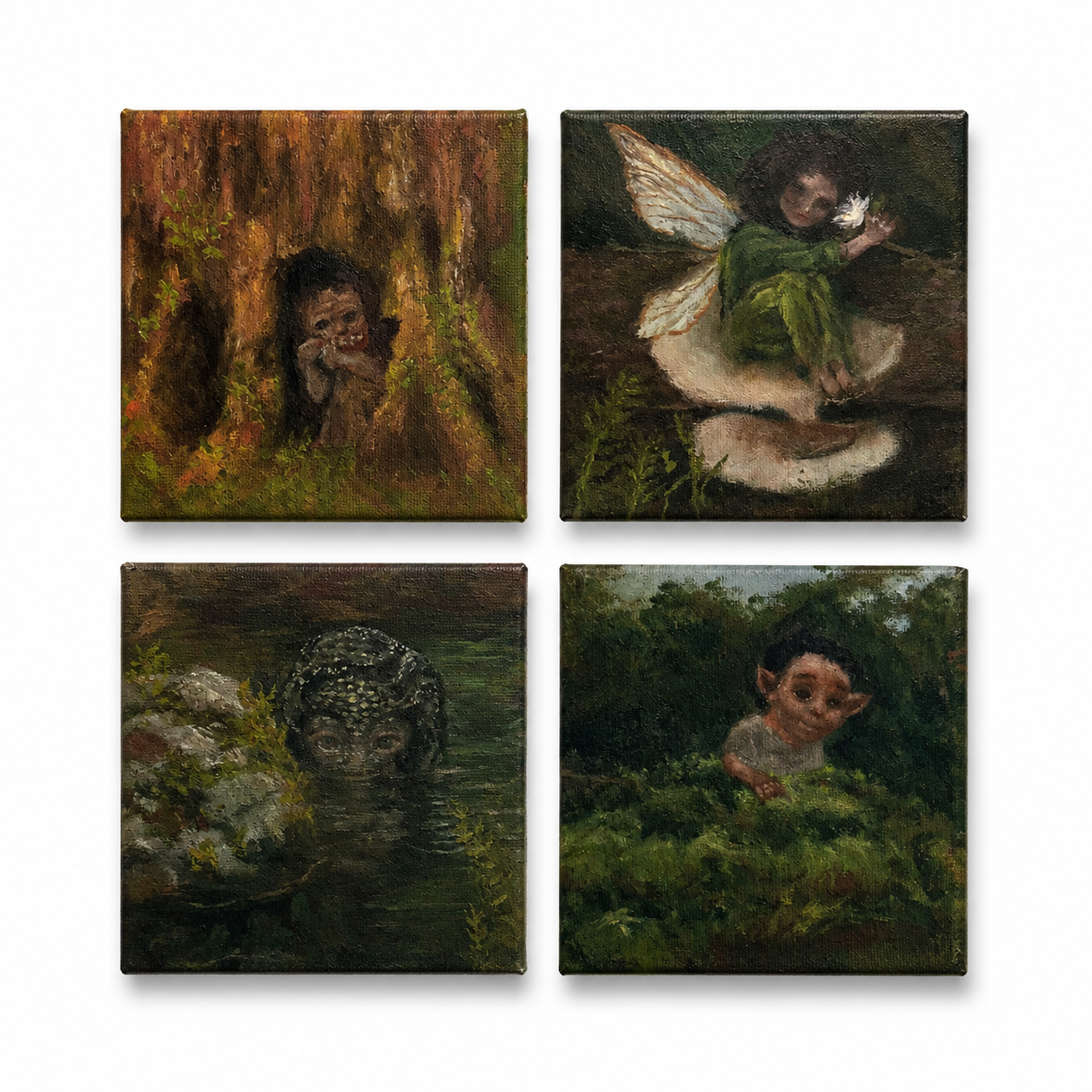 Original artwork, Dumaguete City, Negros Oriental, Philippines, Filipino artist Mikhaella Ponce de Leon, fantasy art, forest spirits, fairy, woodland creatures, elf, magical forest, enchanted nature, miniature artwork, textured painting, authentic art, wall decor, gift, creative art, tourist, Pinspired Art Gallery, MICRA Art Show, mystical forest, greenery, mushrooms, woodland fantasy, magical creatures