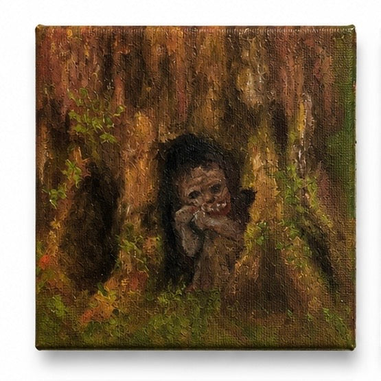 Original artwork, Dumaguete City, Negros Oriental, Philippines, Filipino artist Mikhaella Ponce de Leon, fantasy art, forest spirits, fairy, woodland creatures, elf, magical forest, enchanted nature, miniature artwork, textured painting, authentic art, wall decor, gift, creative art, tourist, Pinspired Art Gallery, MICRA Art Show, mystical forest, greenery, mushrooms, woodland fantasy, magical creatures