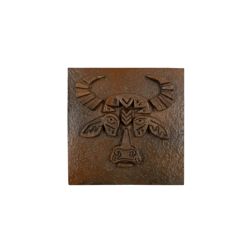 Micra, Dumaguete city, Dumaguete artist, size 4x4, terracotta, brown, water buffalo, gumamela, fish, Earth texture 