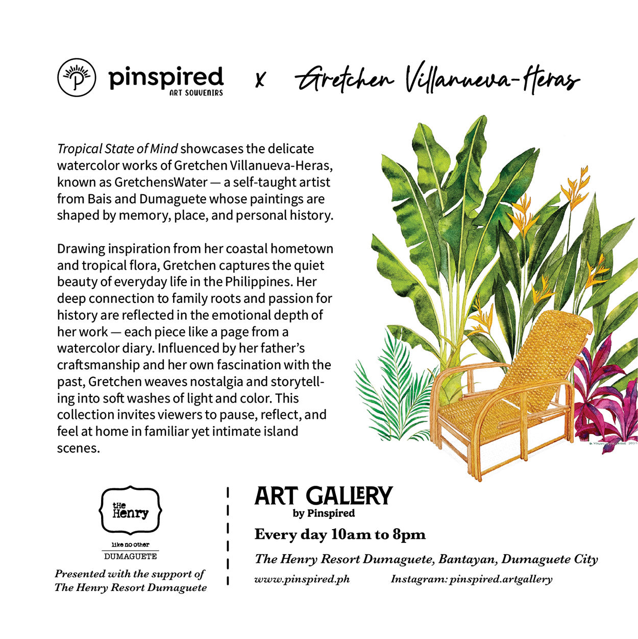 Gretchenswater, Bais City, Artwork, Watercolor, exhibition, original, Filipino house, Palms, Filipino, artist, art Philippines, Negros Oriental, Dumaguete art scene, Pinspired Art Souvenirs, The Henry Resort, buy original artwork, catalogue, art gallery, organic, leafs, simple, minimalist, Tropical State of Mind