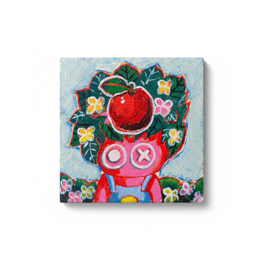 Original Artworks, Acrylic on Canvas, Micra, 2026, human, cute, vibrant, whimsical, green, flowers, gift, 4x4 size, colorful, child like, celebratory, divorce, inspired, gift, 