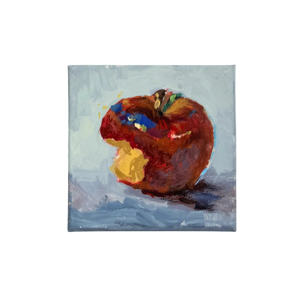 Dumaguete art, Original Artworks, micra, size 4x4, small artworks, gift, souvenir, small, apple, nature, red, gray, wall art, 2026, Gouache on canvas, square,