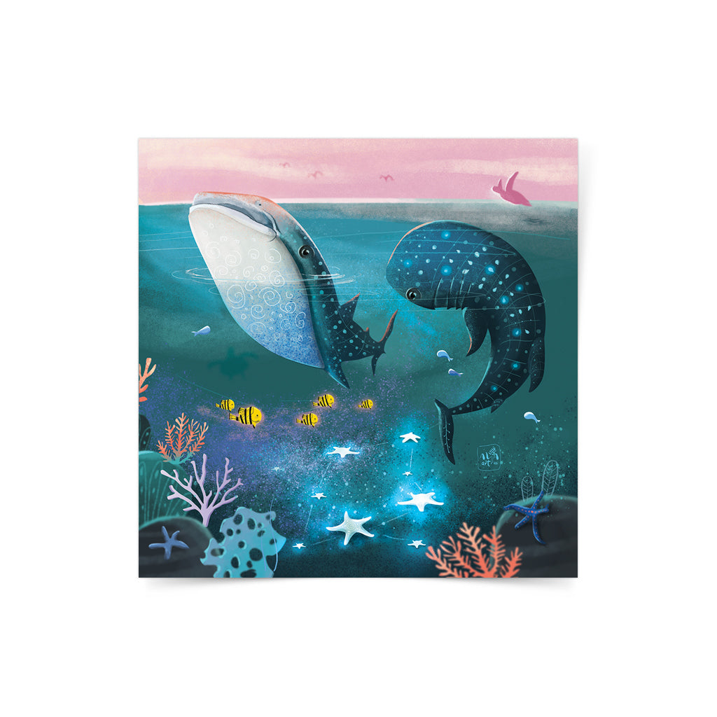 whale shark turtle green sea magic dream dreamy underwater pink set gift magic illustration digital artist nature dreamy creative decor wall tropical vibe