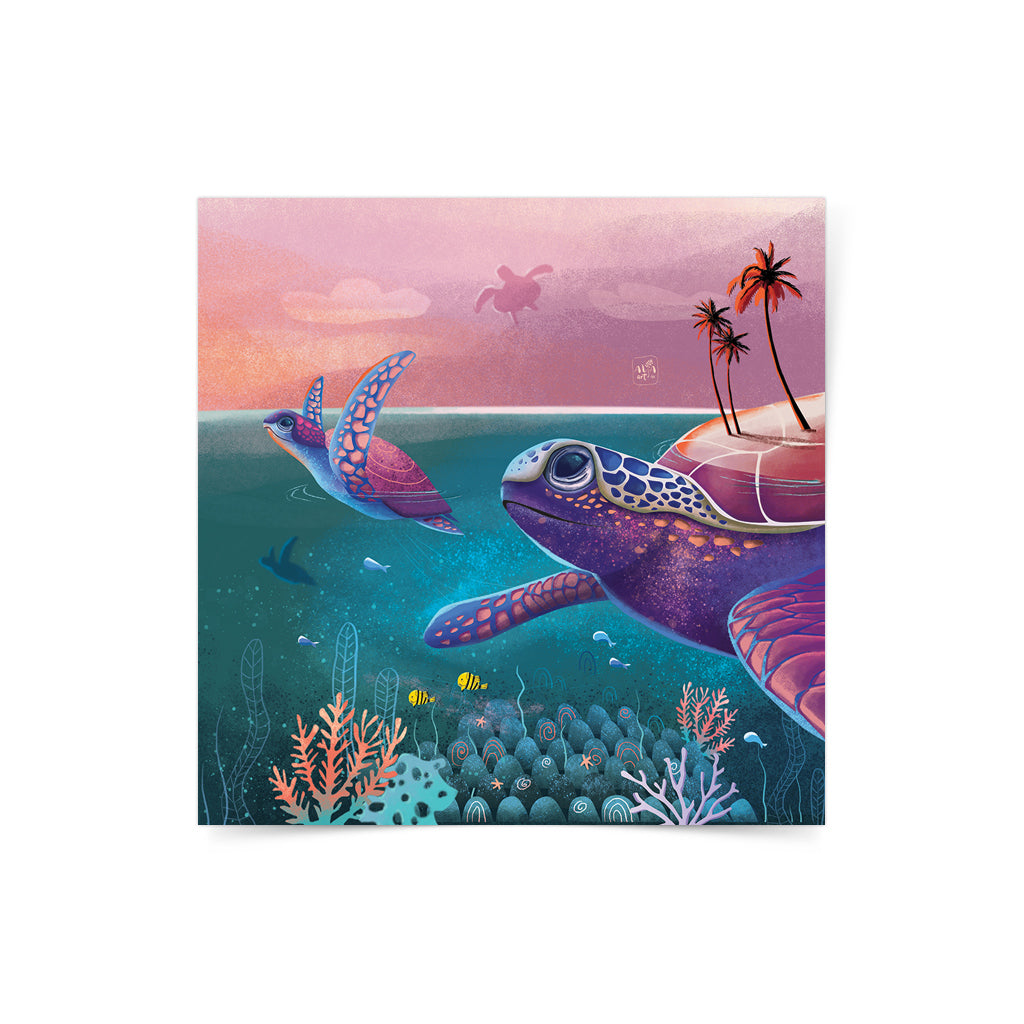 whale shark turtle green sea magic dream dreamy underwater pink set gift magic illustration digital artist nature dreamy creative decor wall tropical vibe