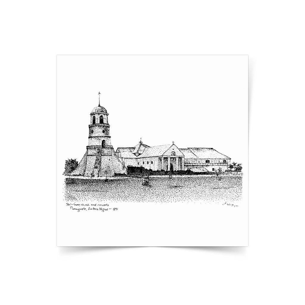 pen and ink black white traditional artist pinoy wall decor collection Campanario de Dumaguete Belfry  city Negros Oriental artist local Philippines Belltower 