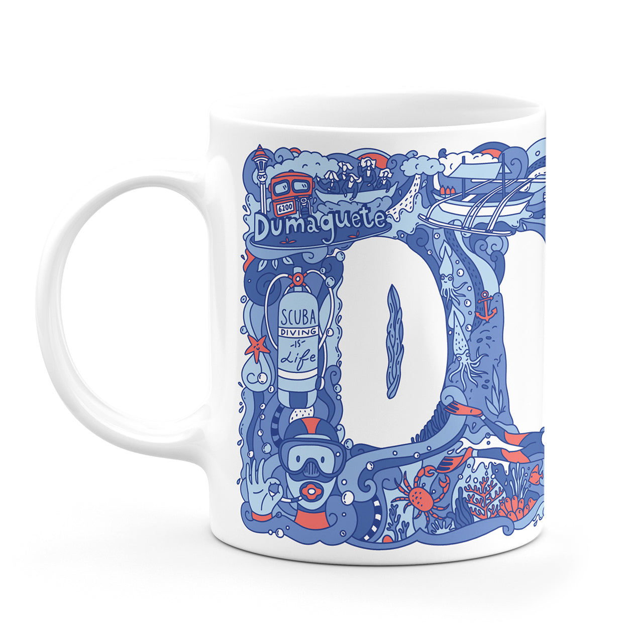 cup coffee scuba diver gift idea freediver snorkeling Apo island Dauin travel tourist underwater mug Dumaguete city Negros Oriental souvenir art designer collectible