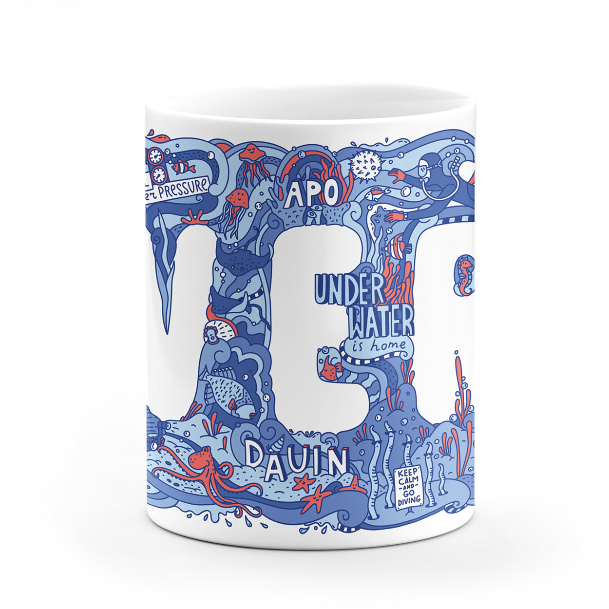 cup coffee scuba diver gift idea freediver snorkeling Apo island Dauin travel tourist underwater mug Dumaguete city Negros Oriental souvenir art designer collectible