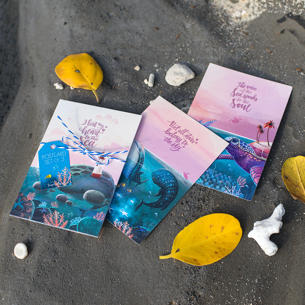 Filipino art postcard set whale shark turtle postcrossing