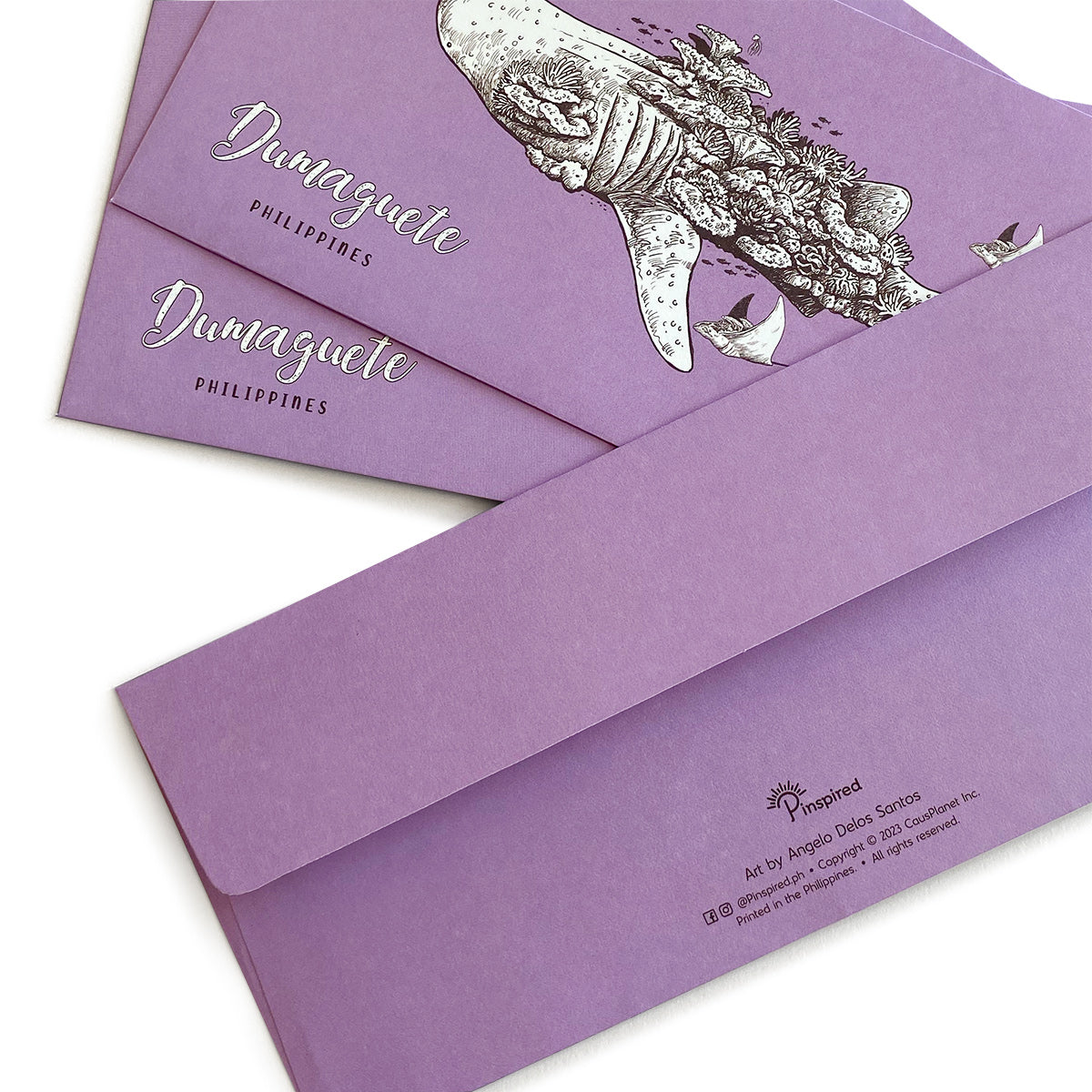 Whale Shark on Purple Set of 5 Envelopes