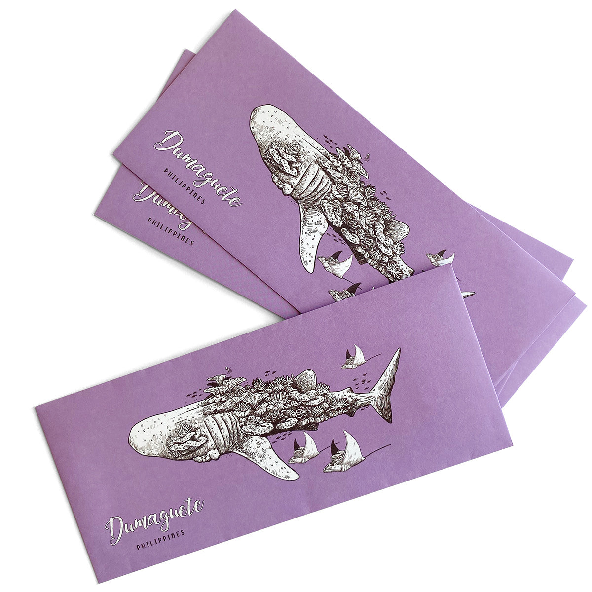 Whale Shark on Purple Set of 5 Envelopes