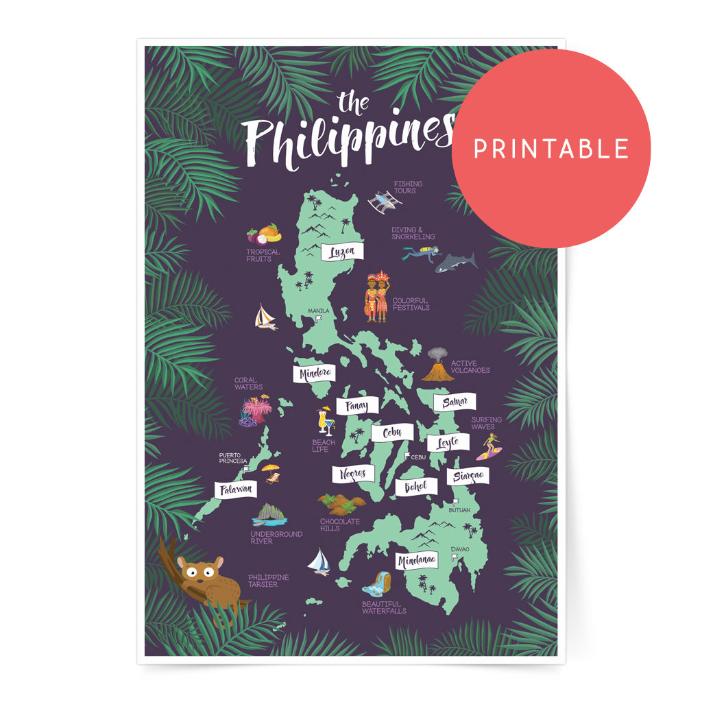Map Of The Philippines Printable Wall Art Poster Pinspired Art Souvenirs