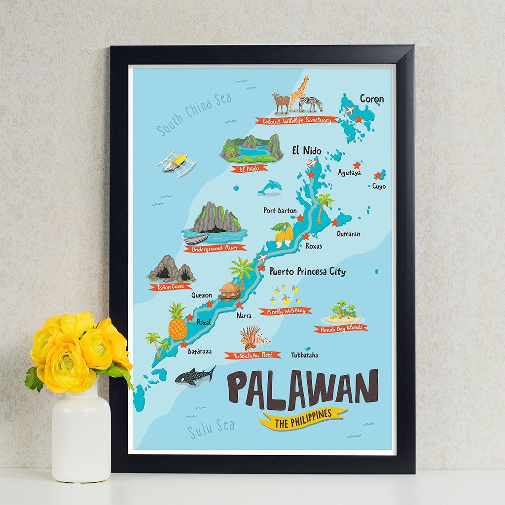 tubbataha coron tourist map gift pinoy art wall decor framing framed tourist el nido