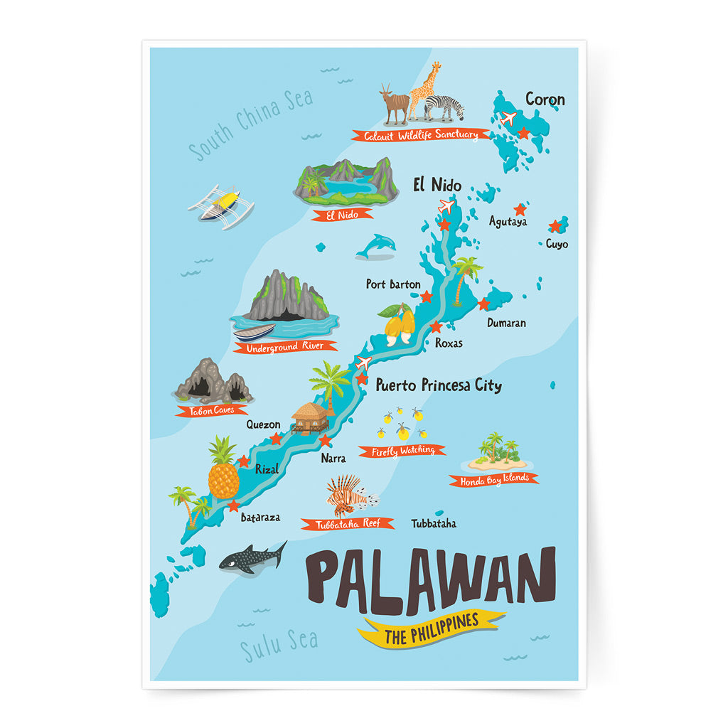 tubbataha coron tourist map gift pinoy art wall decor room space office tourist el nido