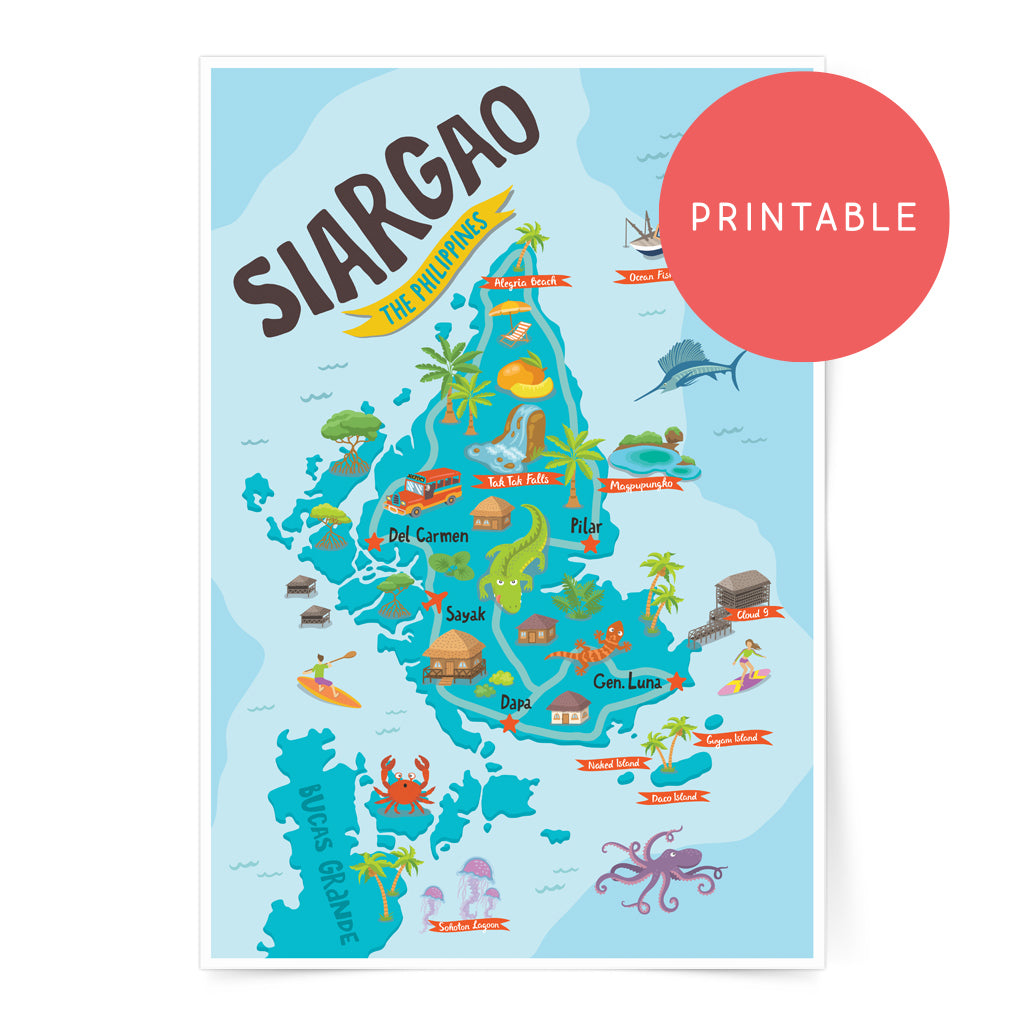 Siargao Illustrated Map Printable Wall Art Poster – Pinspired Art Souvenirs