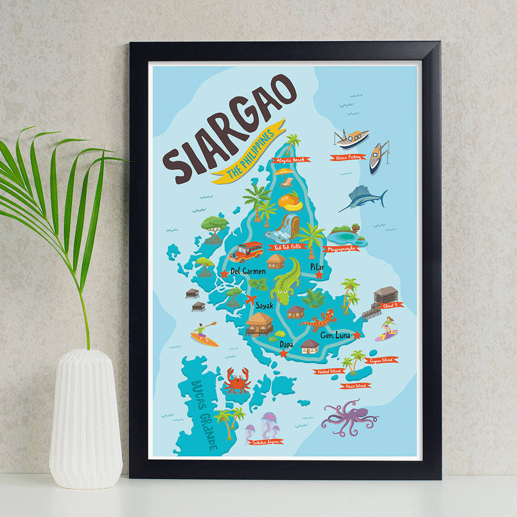 art travel poster siargao island map philippines