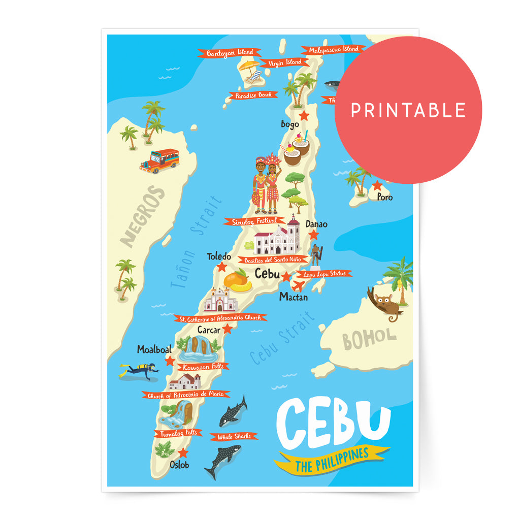 Printable Detailed Cebu Map.pdf Cebu Illustrated Map Printable Wall Art Poster – Pinspired Art Souvenirs