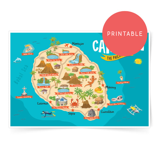Camiguin Illustrated Map Printable Wall Art Poster