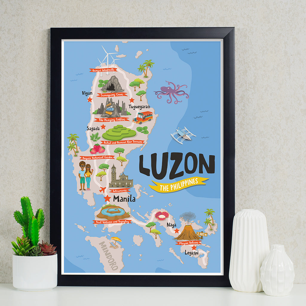 art travel tourist office wall decoration decor Luzon island map philippines Legaspi Naga Manila Baguio Vigan Sagada colourful children's activity kids room home framing framed frame