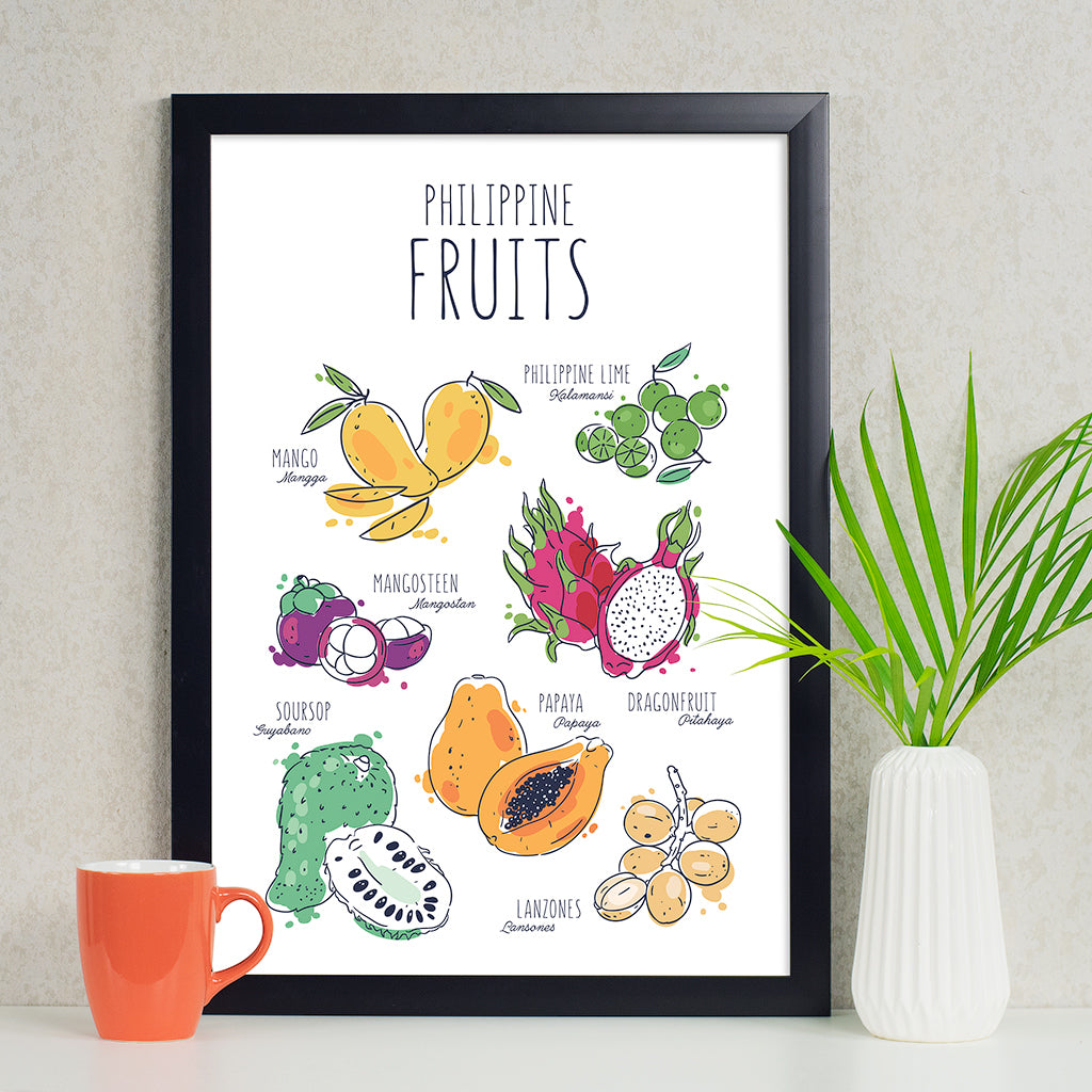 illustrated art kitchen wall decor dumaguete filipino food philippine fruits mango calamansi papaya guyabano dragon fruit lanzones mangosteen