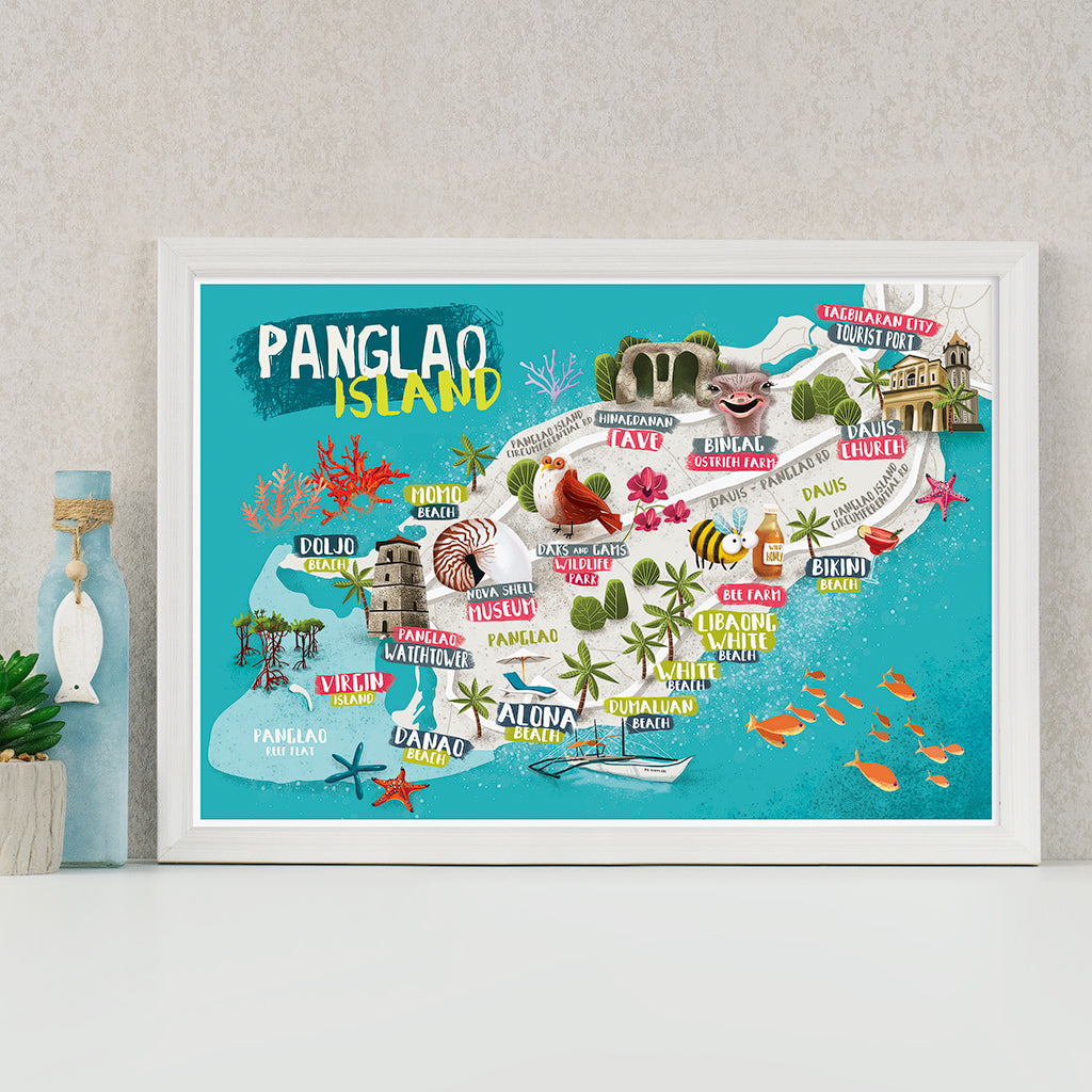 panglao island tourist souvenir illustrated pinoy art map wall decor decoration gift idea tourist space