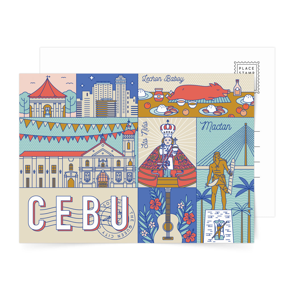 Magellan's Cross guitar Lapu-Lapu Mactan Cebu city lechon baboy art design pinoy Sto. Nino de Cebu postcrossing snailmail card souvenir gift travel journal vintage tourist pasalubong mail