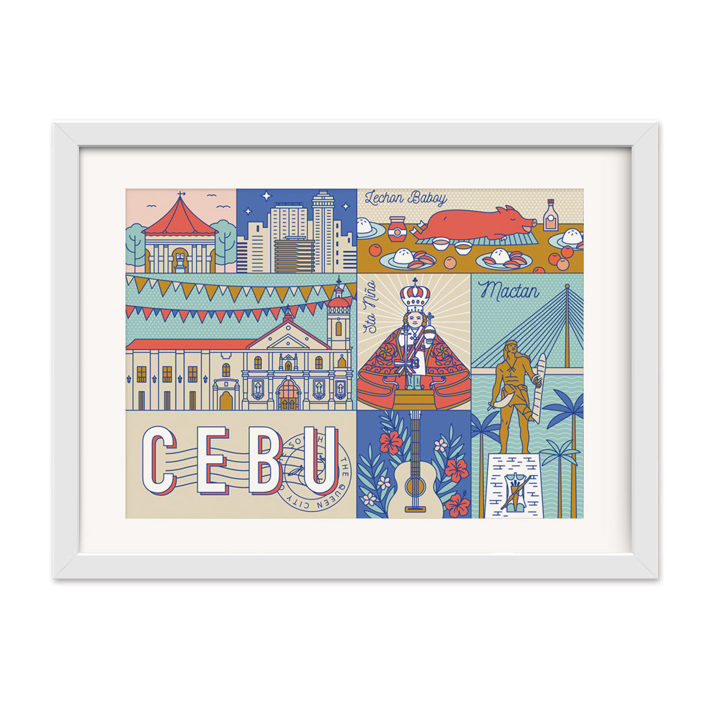 Magellan's Cross guitar Lapu-Lapu Mactan Cebu city lechon baboy art design pinoy Sto. Nino de Cebu souvenir gift travel journal vintage tourist decor idea office framing