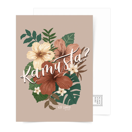 How are you Visaya Filipino Bisaya Tagalog calligraphy letters card vintage flowers gift decor postcrossing local Dumaguete city artist hibiscus flora tropic tropica