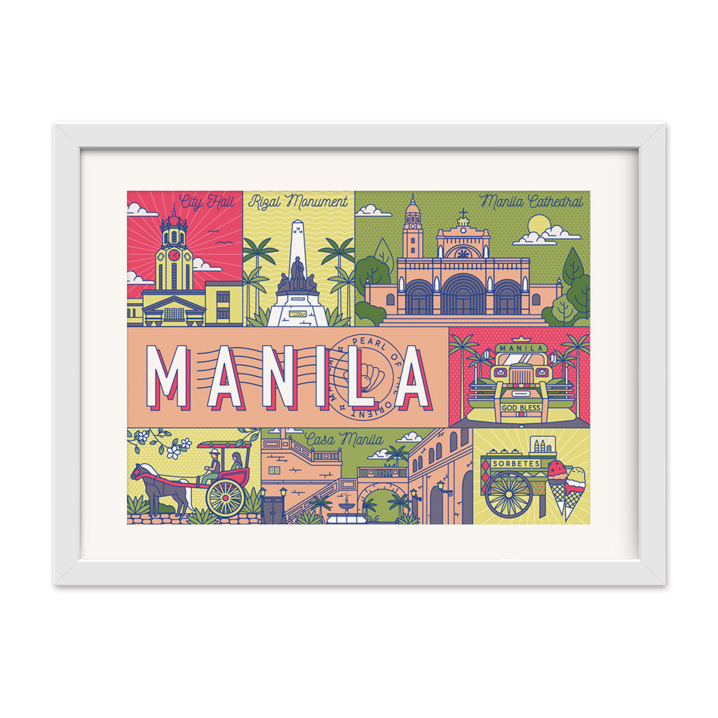 the Pearl Of The Orient Manila Cathedral Casa Manila Intramuros, Rizal Monument, Manila City Hall, philippine transport jeepney local delicacy sorbetes kalesa transportation Philippines card souvenir art gift idea pasalubong tourist framing framed wall decor office room