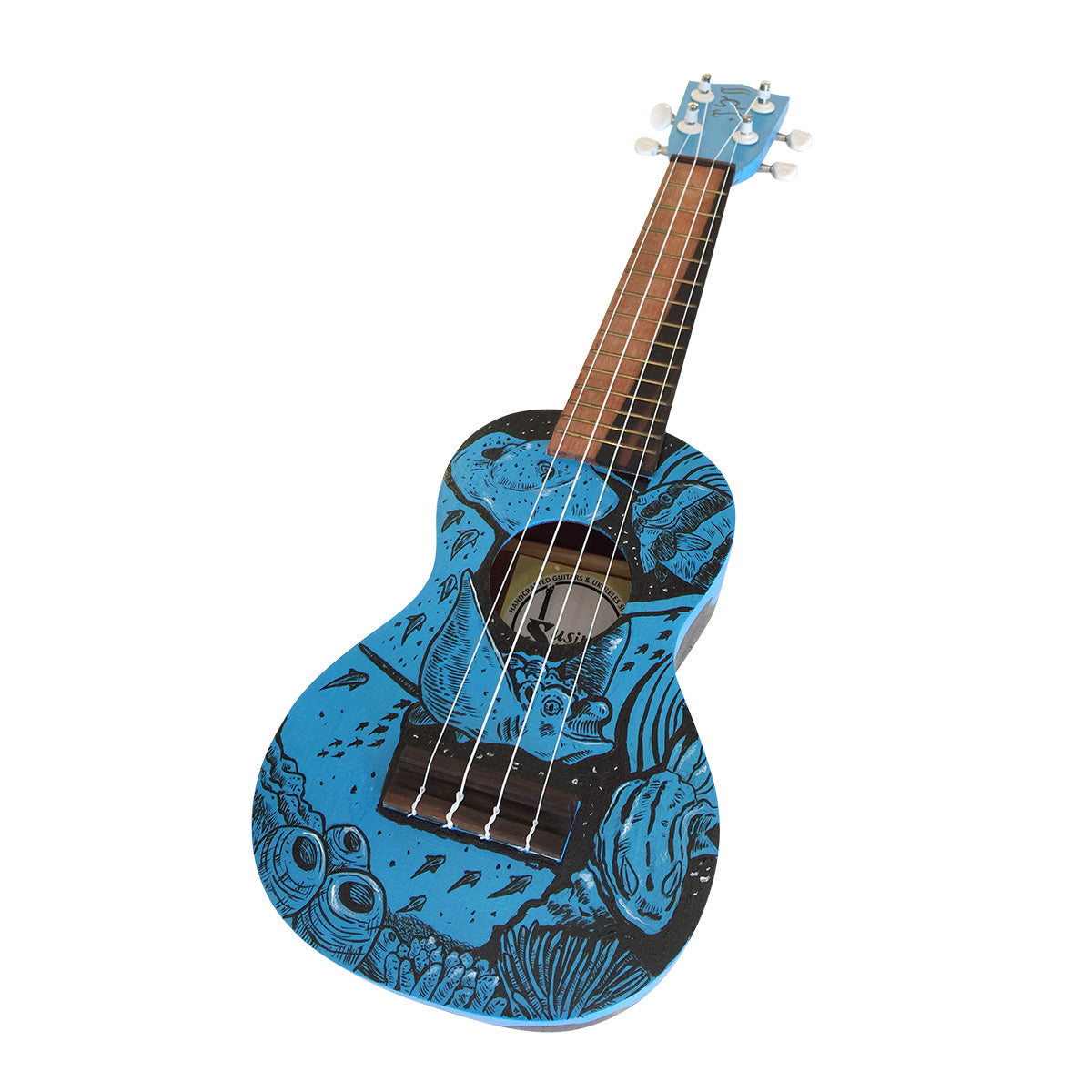 Dumaguete city Cebu crafted guitar ukulele art artwork Angelo Delos Santos Philippines artist Blue Ocean Coral Reef
